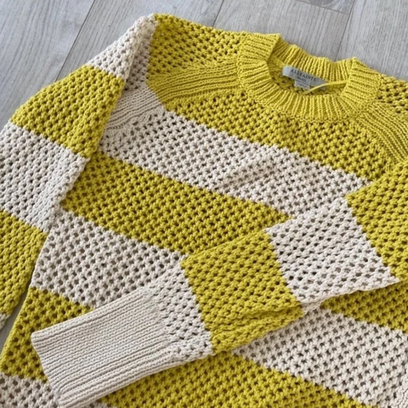 All Saints Yellow and Off-White Stripe Crochet Pullover Sweater - Picture 11 of 12